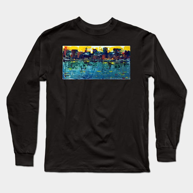 City Port Sunset - Acrylic on Canvas Long Sleeve T-Shirt by pops